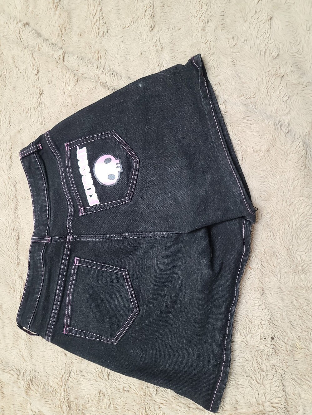 Cute Sanrio Kuromi Black Denim Shorts with Pink Stitchingt , Hot Topic, Size 11 - Picture 2 of 7